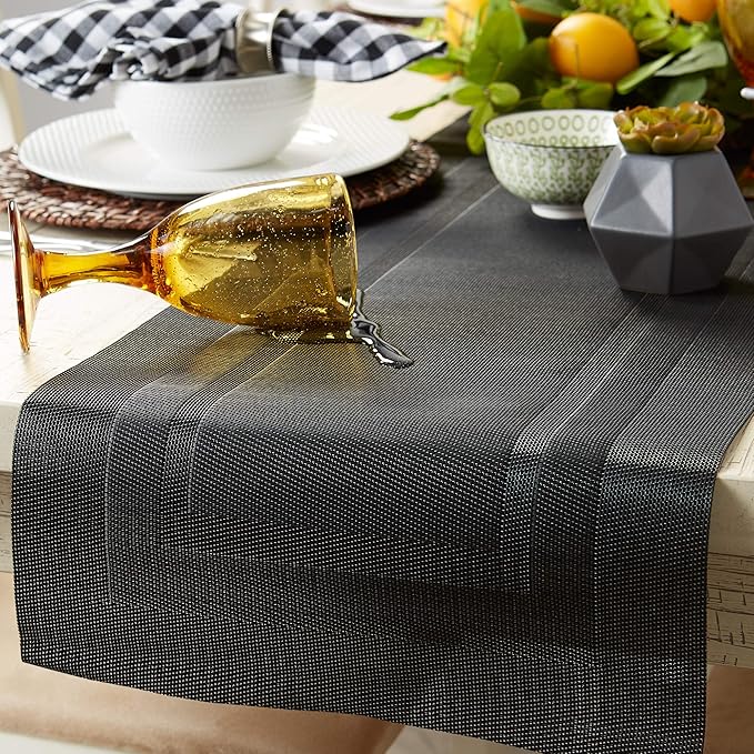 DII PVC Tabletop Collection Woven Indoor/Outdoor, Table Runner, 14x72, Black (Pack of 12)