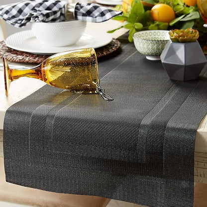 DII PVC Tabletop Collection Woven Indoor/Outdoor, Table Runner, 14x72, Black (Pack of 12)