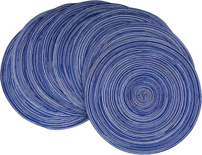Red-A, Placemats, Round Placemats for Dining Table Set of 8 Woven Heat Resistant Non-Slip Kitchen Table Mats Diameter 14 Inch(Blue)