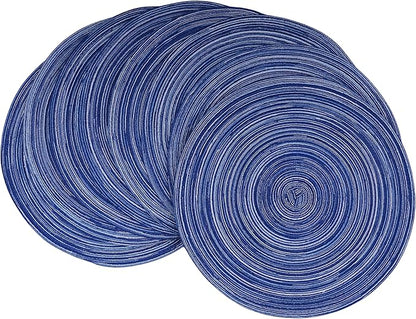 Red-A, Placemats, Round Placemats for Dining Table Set of 8 Woven Heat Resistant Non-Slip Kitchen Table Mats Diameter 14 Inch(Blue)