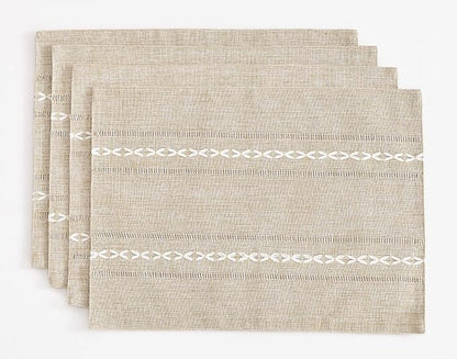 Wracra Cotton Linen Place Mats, Coffee Embroidered Placemats Set of 4 | Placemats 12 x 18 Inch; Cotton Linen Woven Fabric; Heat Resistant Table Mats; Raised Embroidered Hollow Design