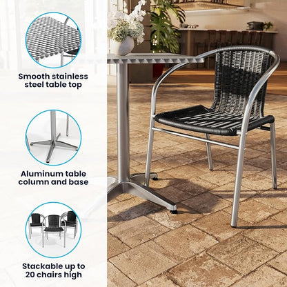 Flash Furniture Lila 31.5'' Square Aluminum Indoor-Outdoor Table Set with 2 Black Rattan Chairs | Indoor/Outdoor Use, Black Rattan Chairs