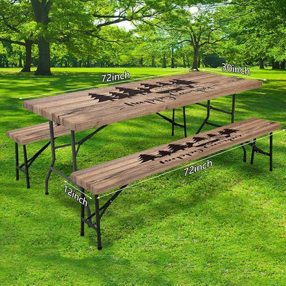 Picnic Table Cover with Bench Covers Camping Essentials Waterproof Windproof Camping Tablecloth with Elastic Edges, Fitted Rectangle Tables and Seats, 30x96in