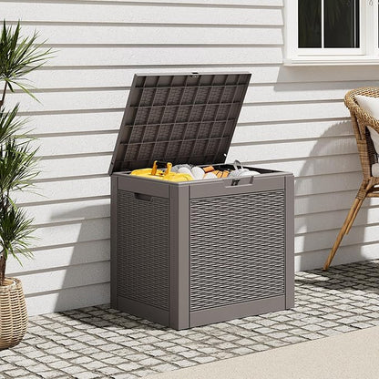 Outdoor Storage Box, Resin Deck Boxes Indoor and outdoor, Waterproof Storage Box Lockable Lid (Grey, 35 Gallon)
