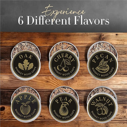 Whiskey Smoker Kit with Torch – 6 Wood Chip Flavors & 2 Glasses – Cocktail Smoker Infuser Set for Old Fashioned and Bourbon– Birthday Gifts for Dad, Men, Husband and Boyfriend(Butane Not Included)