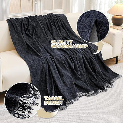 MYSKY HOME Couch Cover for Dogs Washable Couch Covers Couch Covers for Sofa Couch Cover 2 Cushion Sofa Non Slip Dogs Furniture Protector with Tassels Chenille Sofa Covers for Pet, 71"x102", Navy Blue