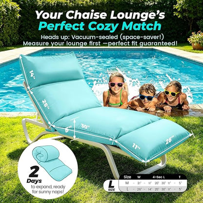 Outdoor Chaise Lounge Chair Cushion, Waterproof Non-Slip Patio Chaise Lounge Cushions for Outdoor Furniture, 80 x 26 x 5 Inches, Teal