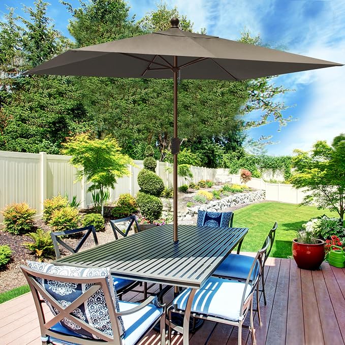 EliteShade USA 10-Year-Non-Fading 6.5x10Ft Rectangular Market Patio Umbrella, UPF 50+ UV Protection Performance Sun Umbrella, Heavy Duty Commercial Grade Outdoor Table Umbrella with Crank, Windproof Vented Top for Garden, Pool, Deck and Outdoor Playset...