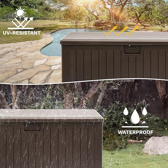DWVO 180 Gallon Double-Wall Deck Box, XL Large Resin Outdoor Storage Box, Lockable & Waterproof, Double as Seating, 1000lbs Capacity (Brown)