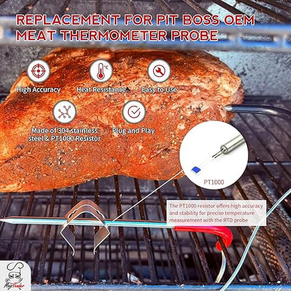 2-Pack Replacement Meat Temperature Probe Kit Compatible with Traeger Pellet Grills & Smokers – 3.5mm Plug Food Thermometer Sensor (Replaces BAC431), 1000°F Heavy Duty Braided Wire