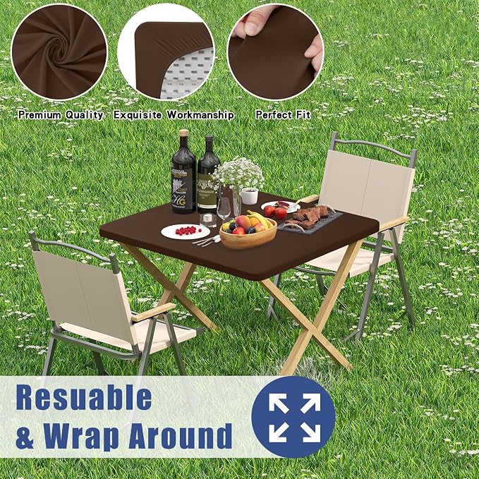 Moosfor 2 Pack Square Spandex Fitted Table Cloth, Elastic Tablecloth | Washable Picnic Table Cover, Stretch Waterproof Table cloths for Party, Patio, Dining, Kitchen, 34" x 34", Coffee