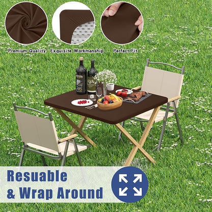 Moosfor 2 Pack Square Spandex Fitted Table Cloth, Elastic Tablecloth | Washable Picnic Table Cover, Stretch Waterproof Table cloths for Party, Patio, Dining, Kitchen, 34" x 34", Coffee