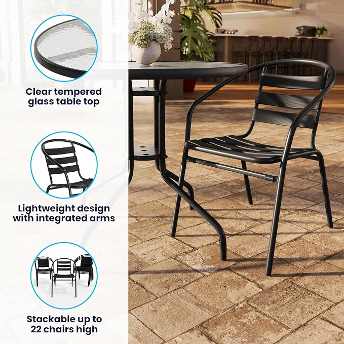 Flash Furniture 31.5 in Aluminum Round Table, Black | Durable Construction, Commercial Use