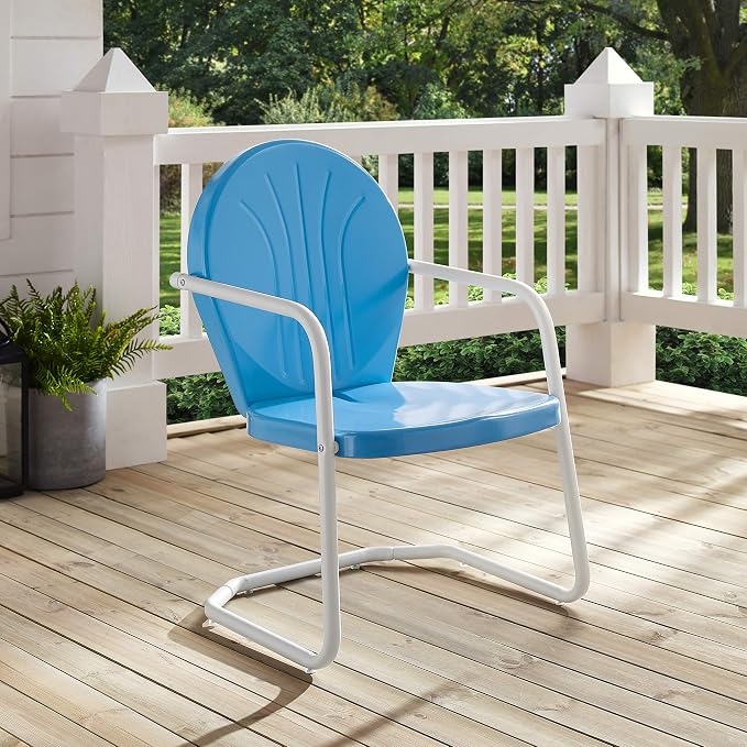 Crosley Furniture Griffith Outdoor Chair, Retro Metal Patio Chairs for Dining, Porch, Deck, Balcony, Sky Blue