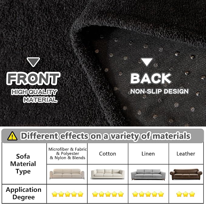 MYSKY HOME Black Couch Covers for Reclining Couch, Non-Slip Sectional Sofa Cover for Dog, Couch Covers for Sofa, Pet Couch Protector, Chair Covers Sofa Slipcovers Washable Furniture Covers, 71"x 91"