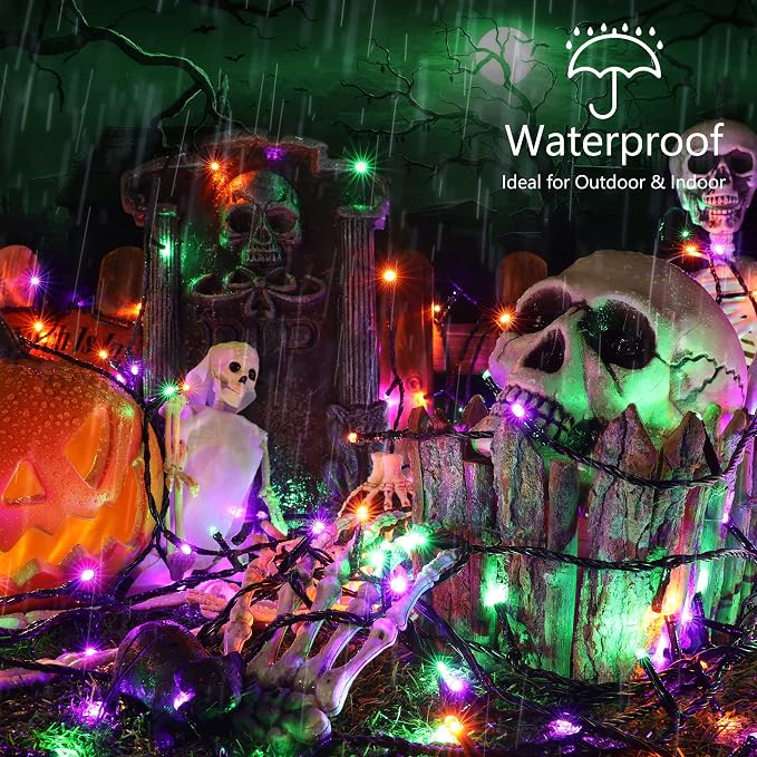 Brizled Halloween Lights Indoor Outdoor Purple Green & Orange Light String | 240 LED 95.14ft; 8 Modes; Connectable; Timer; Waterproof; Plugin Mini Twinkle Fairy Light for Outside Spooky Tree Decoration