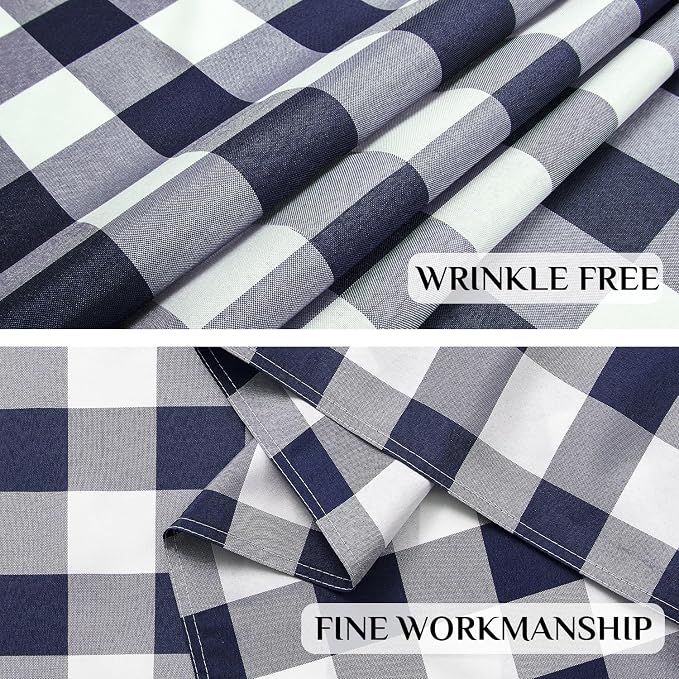 Softalker Gingham Checkered Tablecloth Rectangle - Outdoor Waterproof Buffalo Plaid Table Cloth, Stain Resistant Washable Table Cover for Picnic, Camping - Navy and White, 2 Pack - 60 x 120 Inch