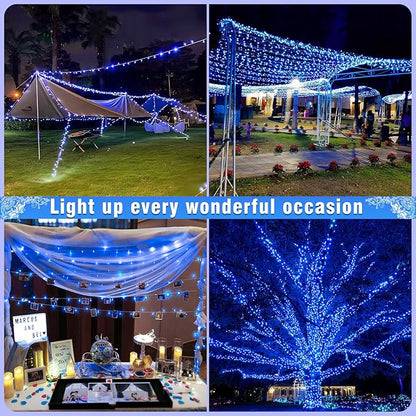 66FT 200 LED Outdoor String Lights, Plug in Christmas Lights Indoor Waterproof, 8 Modes Connectable Twinkle Fairy Lights Clear Wire for Home Garden Patio Wedding Party Decorations, Blue