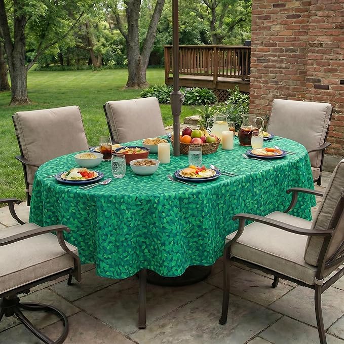 EHouseHome Outdoor Indoor Tablecloth with Umbrella Hole for Oval Table,Waterproof Patio Table Cloths, Spring/Summer Table Covers with Zipper for Backyard Circular Table/BBQs/Picnic,60 x 84 inches