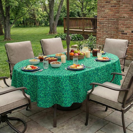 EHouseHome Outdoor Indoor Tablecloth with Umbrella Hole for Oval Table,Waterproof Patio Table Cloths, Spring/Summer Table Covers with Zipper for Backyard Circular Table/BBQs/Picnic,60 x 84 inches
