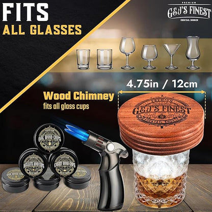 Whiskey Smoker Kit with QuadTorch, 6 Wood Chips, & Wood Box for Smoking Drinks| Cocktail Smoker Kit| Bourbon Smoker Kit| Old Fashioned Smoker Kit| Smoked Whisky Gift for Father's Day (No Butane Incl.)