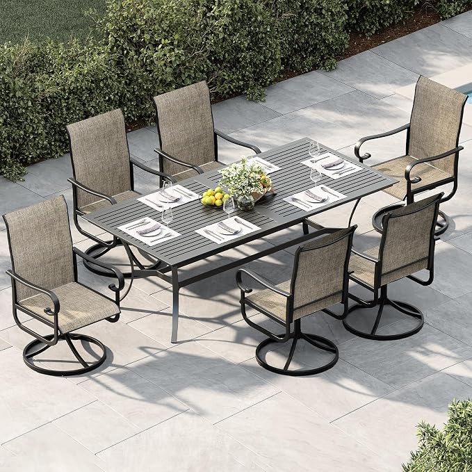 GarveeLife Patio Swivel Chair Set of 4, All-Weather Outdoor Dining Chairs with High Back, Rocker-Swivel Combo Patio Chairs for Backyard Deck Poolside, Brown