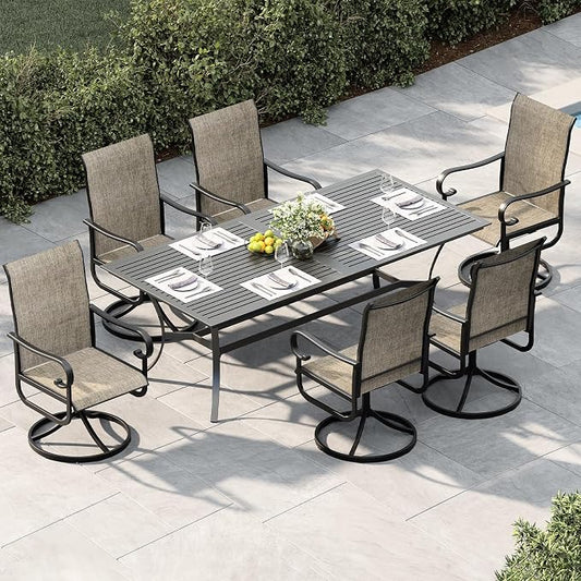 GarveeLife Patio Swivel Chair Set of 4, All-Weather Outdoor Dining Chairs with High Back, Rocker-Swivel Combo Patio Chairs for Backyard Deck Poolside, Brown