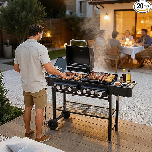 Outdoor Gas Grill with 6 Burners & Side Burner 59000 BTU Stainless Steel BBQ Grill Enamel-Coated Grates Side Tables for Backyard Patio Cooking Charcoal Grills & Smokers,A5