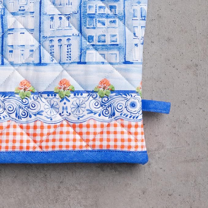 Maison d'Hermine Oven Gloves 100% Cotton Oven Mitt 7" x 13" with Loop Heat Resistant BBQ Cooking Gloves Baking Grilling Kitchen Hotel Home Farmhouse Spring Summer (Pack of 1, Amsterdam Canals)