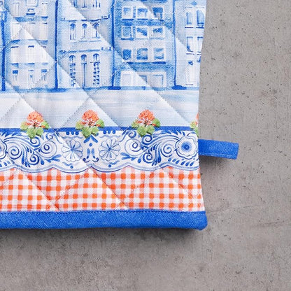 Maison d'Hermine Oven Gloves 100% Cotton Oven Mitt 7" x 13" with Loop Heat Resistant BBQ Cooking Gloves Baking Grilling Kitchen Hotel Home Farmhouse Spring Summer (Pack of 1, Amsterdam Canals)