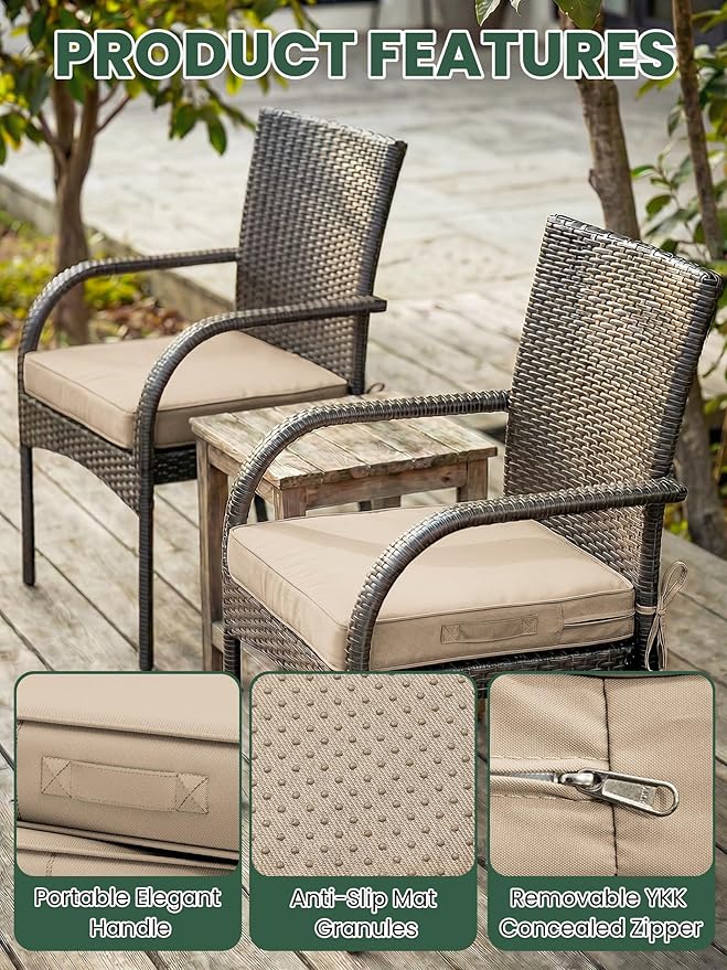 Outdoor Chair Cushion 17 x 16 x 3 Inches Patio Furniture Outdoor Waterproof Seat Cushion, Patio Chair Cushion with Handles and Ties, Square Dining Chair Cushion Set of 2, Sand