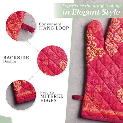 Maison d'Hermine Oven Gloves 100% Cotton Oven Mitt (7" x 13", Pack of 1) | With Loop Heat Resistant BBQ Cooking Gloves Baking Kitchen Handling Hot Pans Thanksgiving Christmas - Versailles