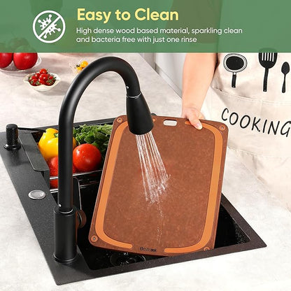 Wood Fiber Cutting Board for Kitchen - Premium Wood Fiber Cutting Board with Juice Groove and Non-slip Feet, Dishwasher Safe, Knife-Friendly Chopping Board for Meat, Bread, Fruit, 17.3”x12.8”, Brown
