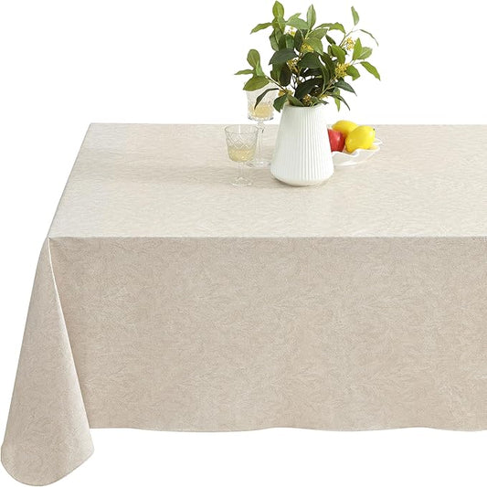 Newbridge Napa Leaf Taupe Vinyl Flannel Backed Tablecloth, 60 x 102 Inch Rectangle, Hotel Quality Waterproof Indoor Outdoor Table Cover for Kitchen, Patio, Dining, BBQ