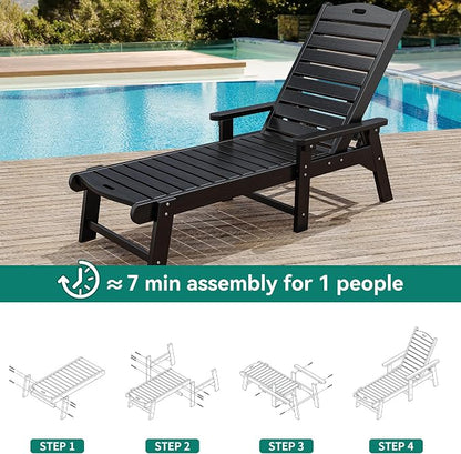 YITAHOME Outdoor Chaise Lounge Chair Set of 2 with Adjustable Backrest, Heavy Duty Resin Patio Lounger with Wide Armrest and 350lbs Capacity for Outside Poolside Beach Backyard, Waterproof, Black