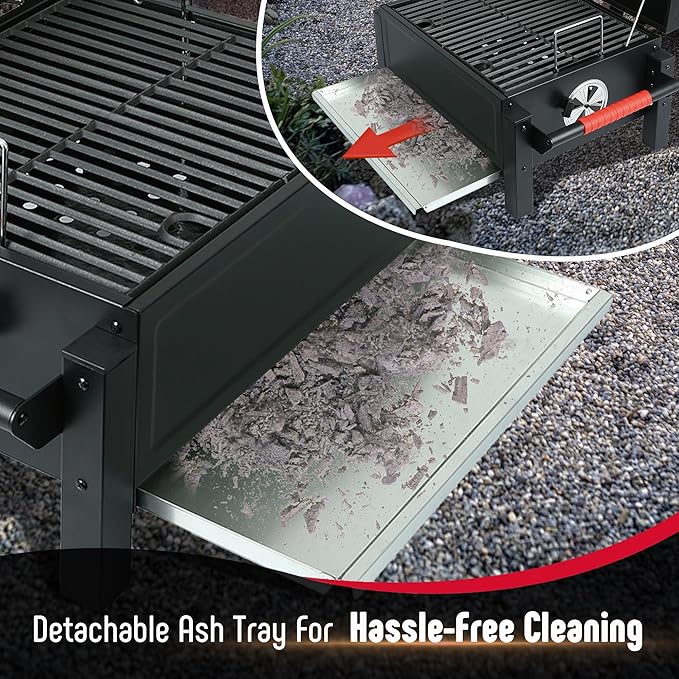 Feasto Portable Tabletop Charcoal Grill, 354 Sq.In Cooking Area with Cast Iron Grates & Temp Gauge, Small BBQ Grill for Camping, Picnic, RV, Outdoor Patio, Grey