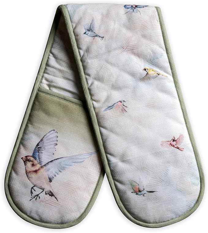 Maison d' Hermine Double Oven Mitts 100% Cotton Double Oven Glove (7"x35") | Heat Resistant BBQ Cooking Gloves with Loop Baking Grilling Kitchen Hotel Home Farmhouse Spring Summer - Flying Birds