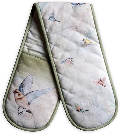 Maison d' Hermine Double Oven Mitts 100% Cotton Double Oven Glove (7"x35") | Heat Resistant BBQ Cooking Gloves with Loop Baking Grilling Kitchen Hotel Home Farmhouse Spring Summer - Flying Birds