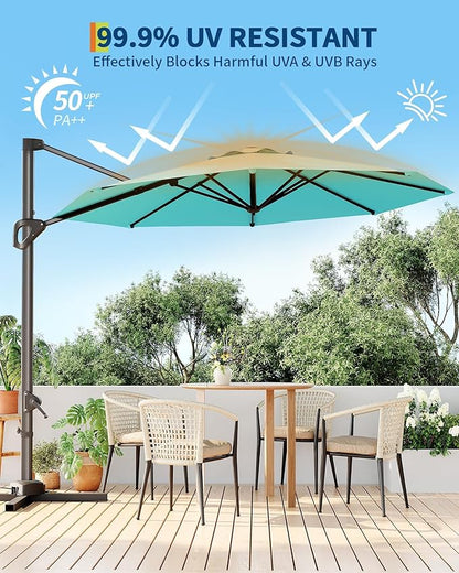 GarveeLife 10FT Patio Umbrella Outdoor Large Cantilever Umbrella Market Sun Shade Windproof Offset Umbrella with 360-Degree Rotation for Garden Deck Pool Patio