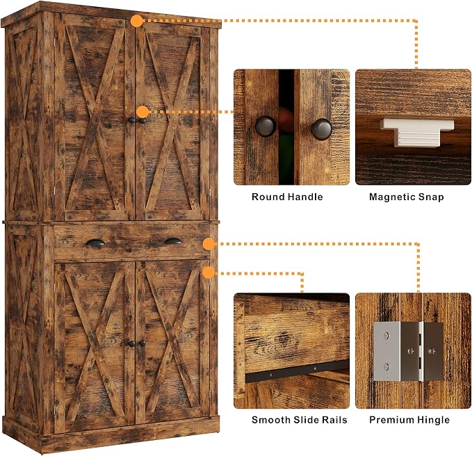 IRONCK Storage Cabinet with Drawers and Doors for Living Room and Entryway | with Barn Doors, Drawer, 4 Adjustable Shelves, Freestanding Cupboard