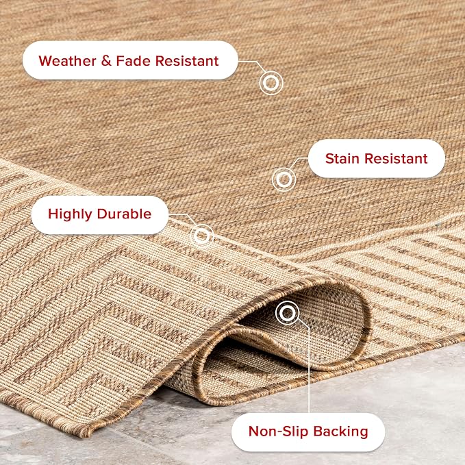 nuLOOM Asha Light Brown Bordered Indoor/Outdoor Area Rug, 10' x 12'
