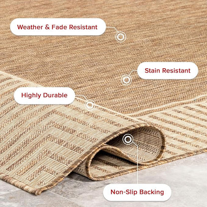 nuLOOM Asha Simple Border Indoor/Outdoor Area Rug - 2x8 Indoor/Outdoor Runner Rug Casual Light Brown/Ivory Rugs for Living Room Patio Deck Front Porch Entryway Hallway Kitchen