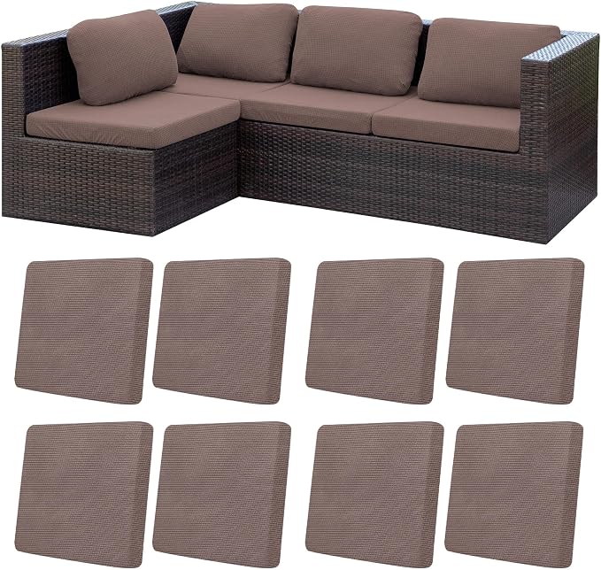 8Pcs Patio Cushion Covers, Outdoor Stretch Cushion Covers, Washable | Stretch Fit, Replacement, Washable and Reusable Furniture Protectors, Fits most patio furniture cushion covers, Cover Only
