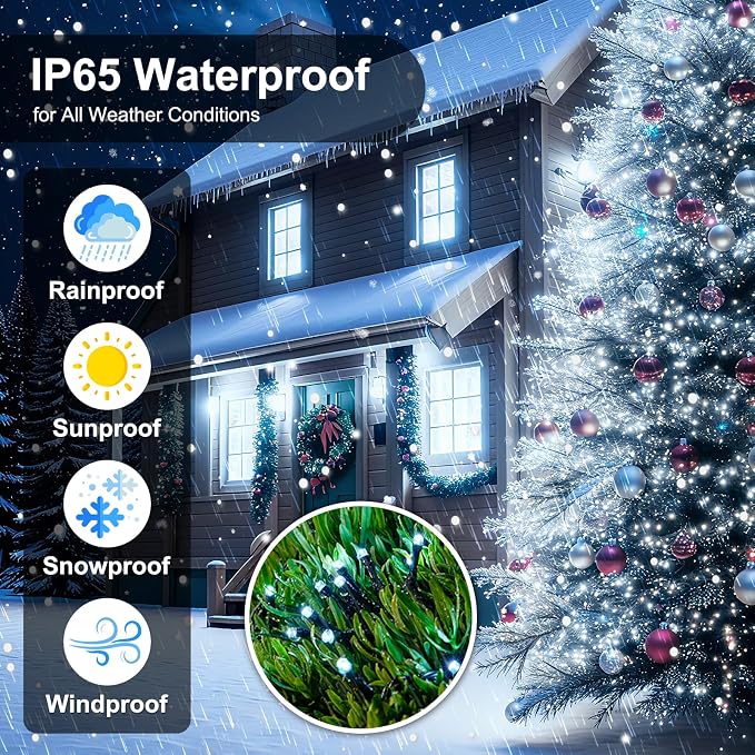 2 Pack Solar String Lights for Outside,Each 33Ft 100 LED Solar String Lights Outdoor Waterproof with 8 Modes,Solar Lights Outdoor for Patio, Garden, Tree, Party Decor-Cool White