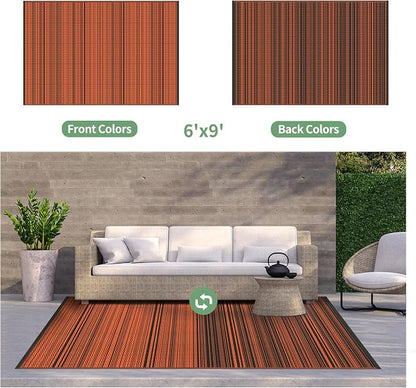 GENIMO Outdoor Rug, Waterproof Plastic Rugs for Patio, 6'x9' Carbon Orange | Outside Larger Modern Carpet Mat for Porch Decor, Deck, Balcony, Camping, RV, Backyard, Picnic, Beach, Reversible, Foldable