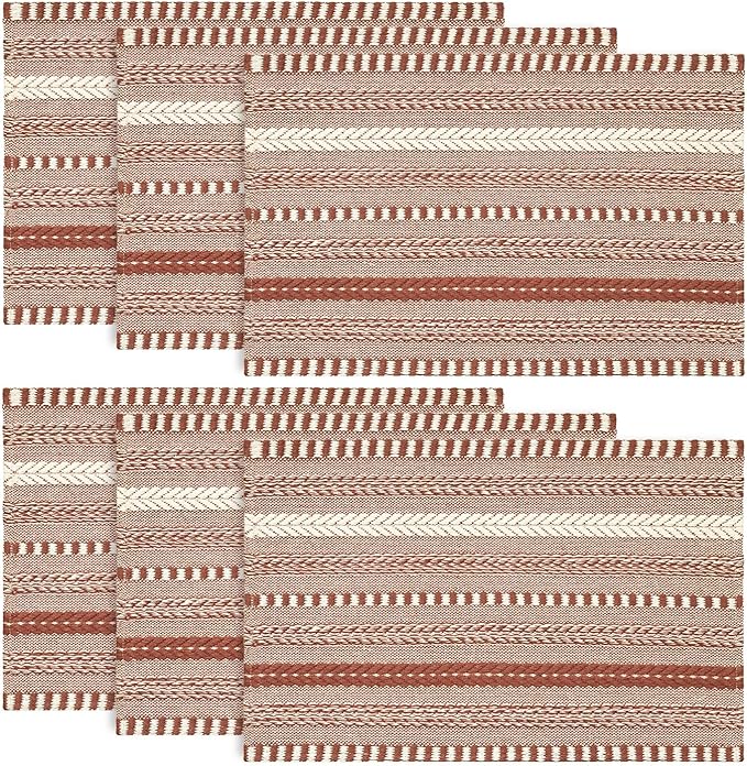 Artoid Mode Caramel Farmhouse Woven Braided Stripe Placemats Set of 6,12x18 Inch Seasonal Holiday Table Mats Party Kitchen Dining Decoration