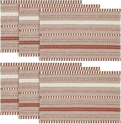 Artoid Mode Caramel Farmhouse Woven Braided Stripe Placemats Set of 6,12x18 Inch Seasonal Holiday Table Mats Party Kitchen Dining Decoration