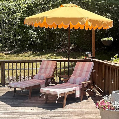 Crestlive Products Foldable Outdoor Chaise Lounge Cushions with Head Pillow and Side Pockets, Water Resistant & Fade Resistant Lounge Chair Cushion, 72''L x 21''W, Set of 2, Pink Stripe