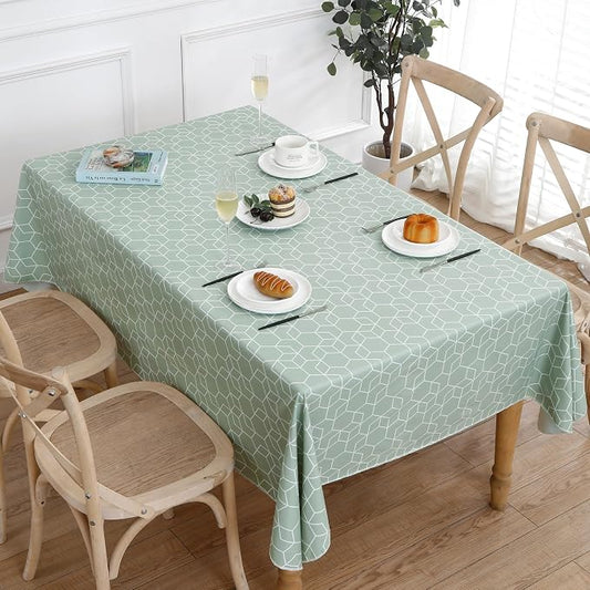 Heavy Duty Vinyl Tablecloth with Flannel Backing Waterproof Oil-Proof Plastic Table Cloth Stain-Resistant Wipeable Rectangle or Square Table Cover for Indoor and Outdoor (Green Grid,52x70 Inch)