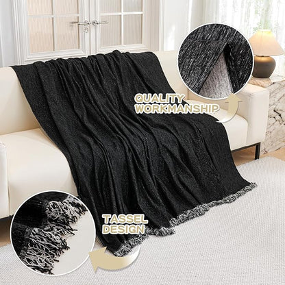 MYSKY HOME Couch Cover for Dogs Washable Couch Covers Couch Covers for Sofa Couch Cover 2 Cushion Sofa Non Slip Dogs Furniture Protector with Tassels Chenille Sofa Covers for Pets, 71"x102", Black